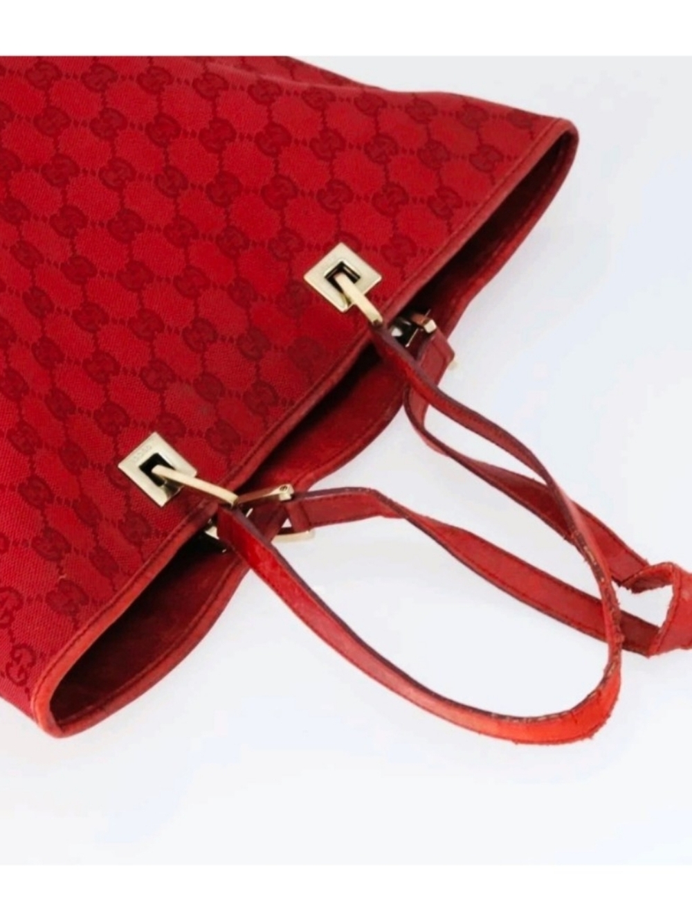 Gucci Crimson GG Sherry Line Monogrammed Canvas & Leather Tote Bag - Picture 2 of 9